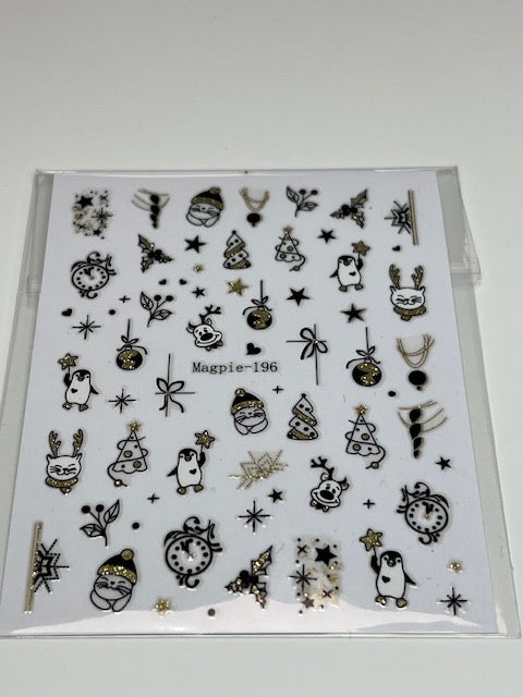 Sticker 196 - Black and Gold Christmas Penguins and Trees